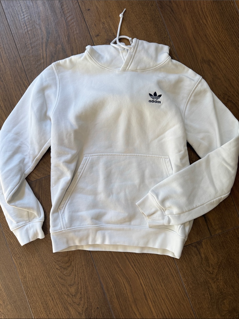 Men’s adidas White Trefoil Logo Pullover Hoodie Size Small